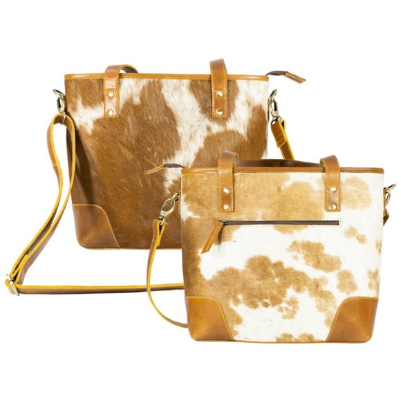 Cowhide Tote Bag Purse, Hair on Tote Bag with Free Gift, Bifold Black Wallet - Picture 4 of 7